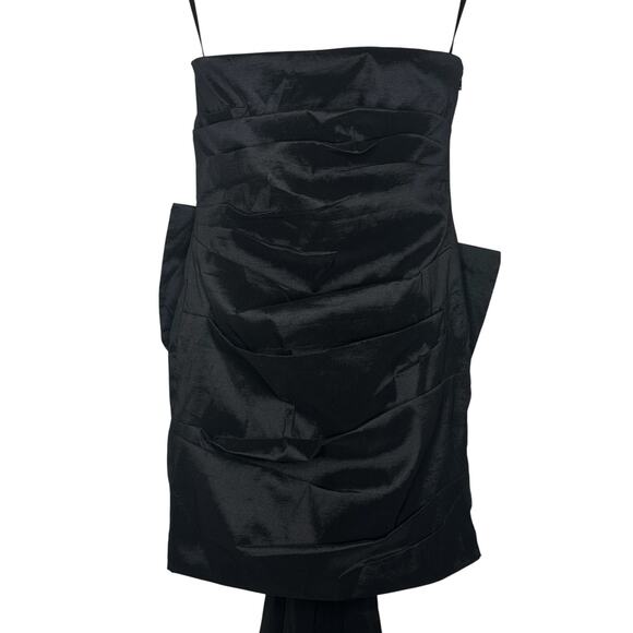 Betsey Johnson Claire Black Ruched Mini Wedding Dress Bow Whimsygoth Strapless L - Picture 7 of 16